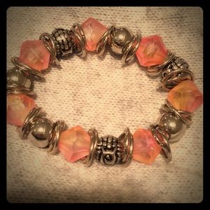 Silver and coral beaded bracelet